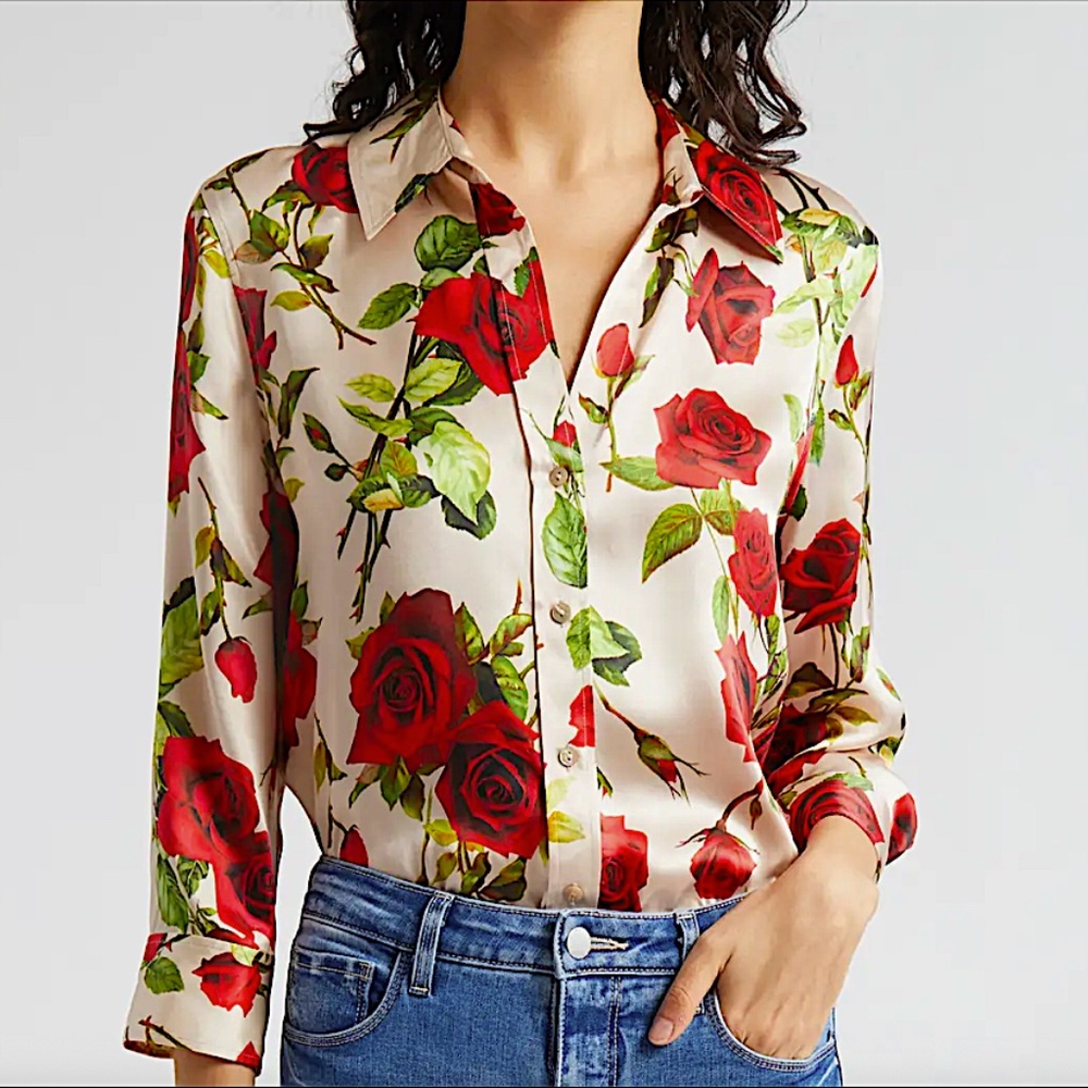 L'AGENCE Dani Rose Printed Silk Blouse